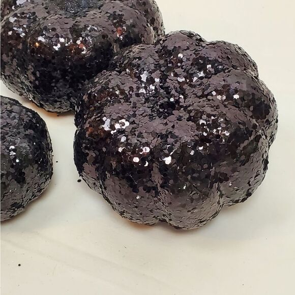 Set of 4 Black Glitter Pumpkins 2” & 4” Halloween Decor - Picture 3 of 5